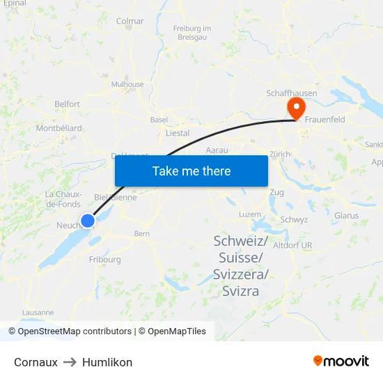Cornaux to Humlikon map