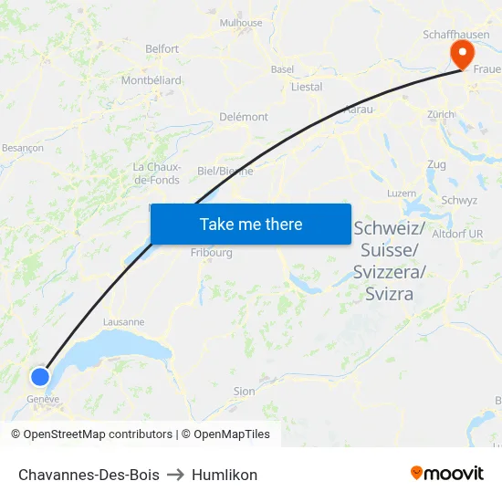 Chavannes-Des-Bois to Humlikon map