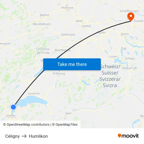 Céligny to Humlikon map