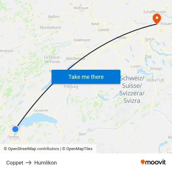 Coppet to Humlikon map