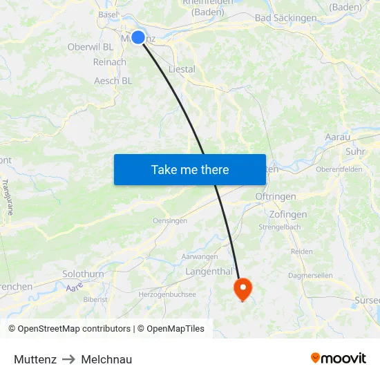 Muttenz to Melchnau map