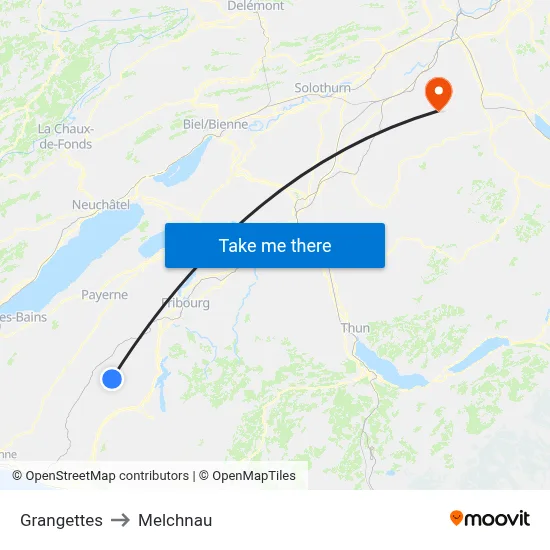 Grangettes to Melchnau map