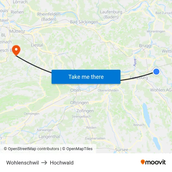 Wohlenschwil to Hochwald map