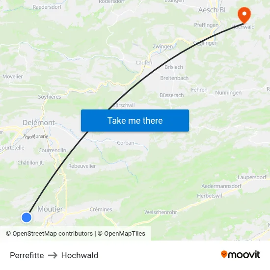 Perrefitte to Hochwald map