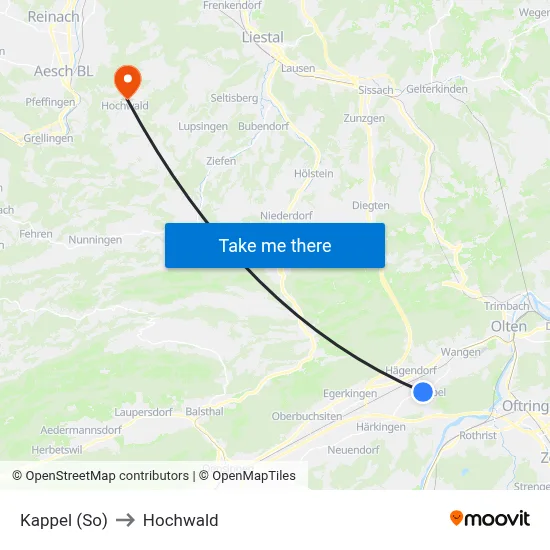 Kappel (So) to Hochwald map