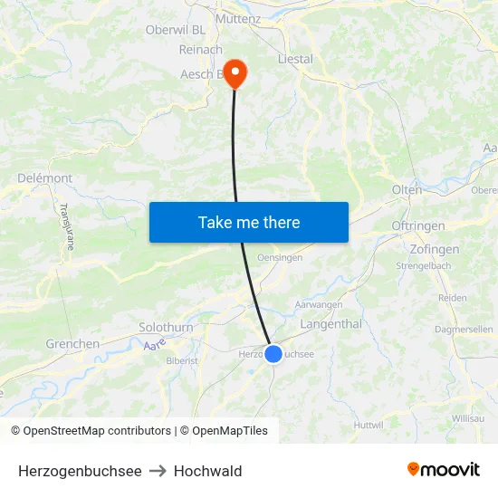Herzogenbuchsee to Hochwald map