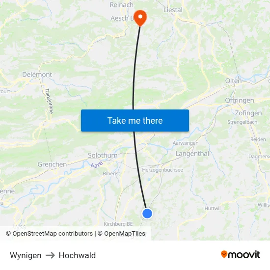 Wynigen to Hochwald map