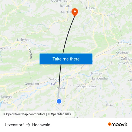 Utzenstorf to Hochwald map