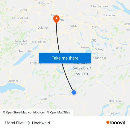 Mörel-Filet to Hochwald map