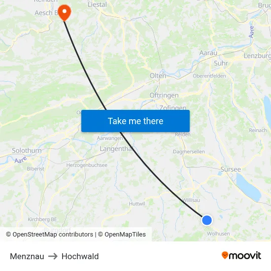 Menznau to Hochwald map
