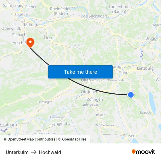 Unterkulm to Hochwald map