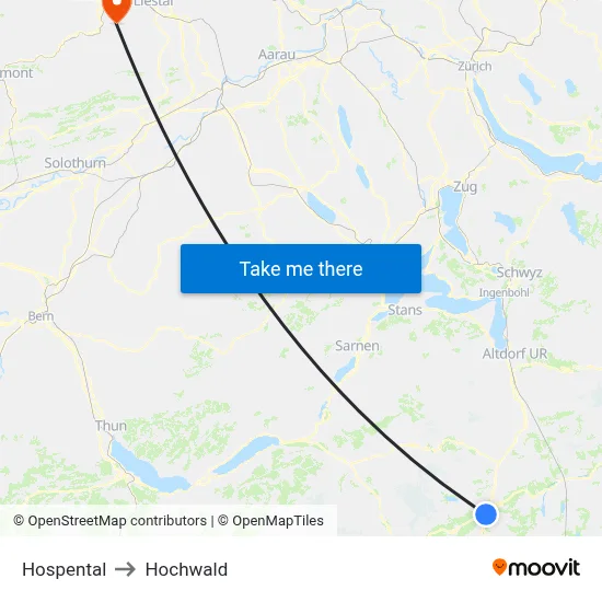 Hospental to Hochwald map