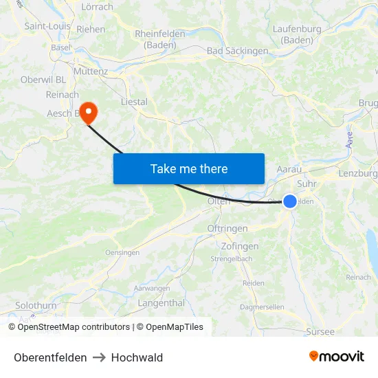 Oberentfelden to Hochwald map