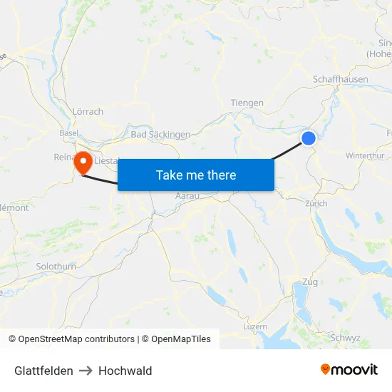 Glattfelden to Hochwald map