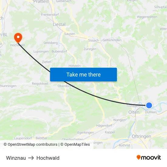 Winznau to Hochwald map