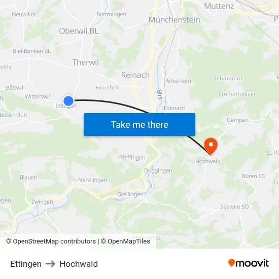Ettingen to Hochwald map