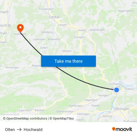 Olten to Hochwald map