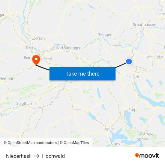 Niederhasli to Hochwald map