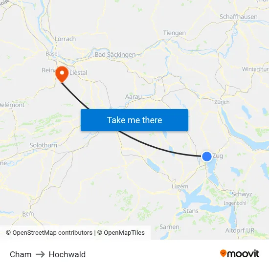 Cham to Hochwald map