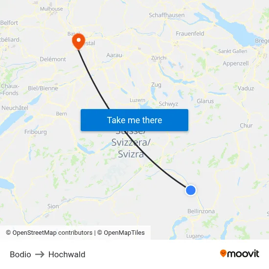 Bodio to Hochwald map