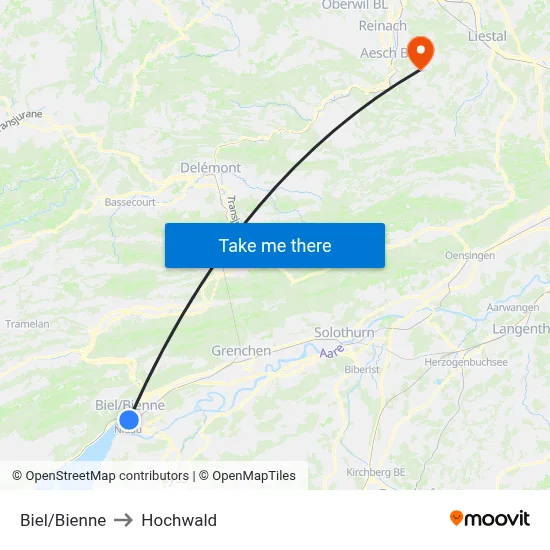 Biel/Bienne to Hochwald map