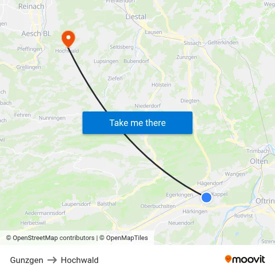 Gunzgen to Hochwald map