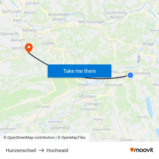 Hunzenschwil to Hochwald map