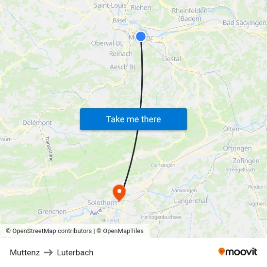 Muttenz to Luterbach map