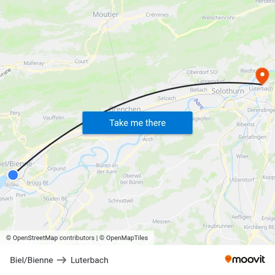 Biel/Bienne to Luterbach map