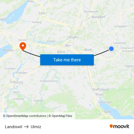 Landiswil to Ulmiz map