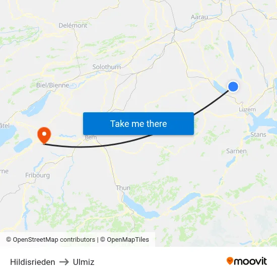 Hildisrieden to Ulmiz map