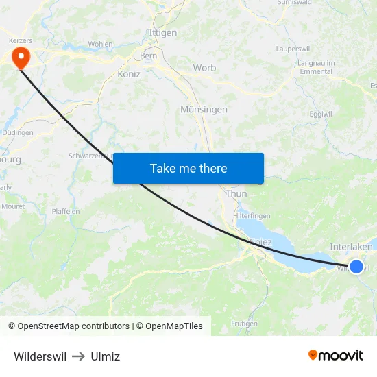 Wilderswil to Ulmiz map