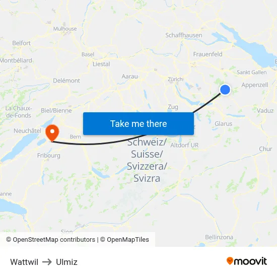 Wattwil to Ulmiz map