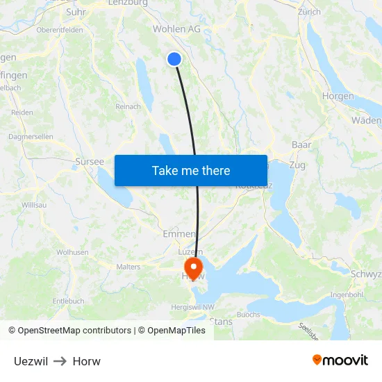 Uezwil to Horw map