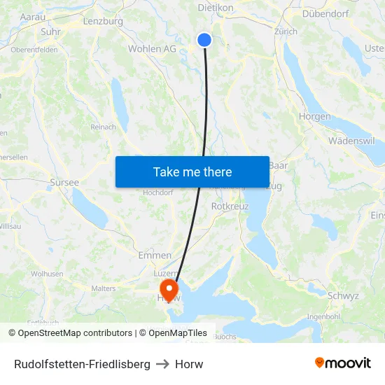 Rudolfstetten-Friedlisberg to Horw map