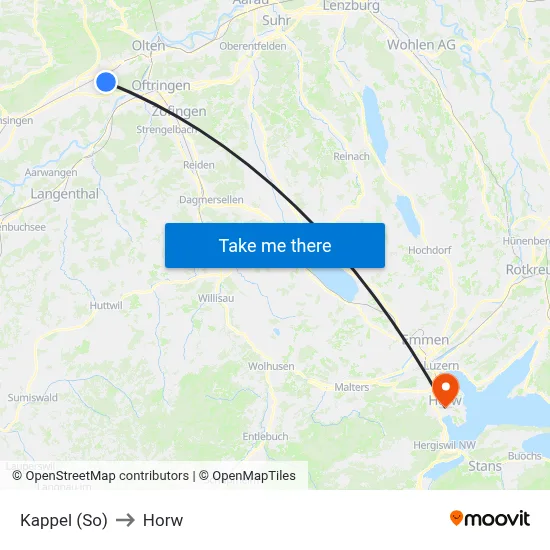 Kappel (So) to Horw map