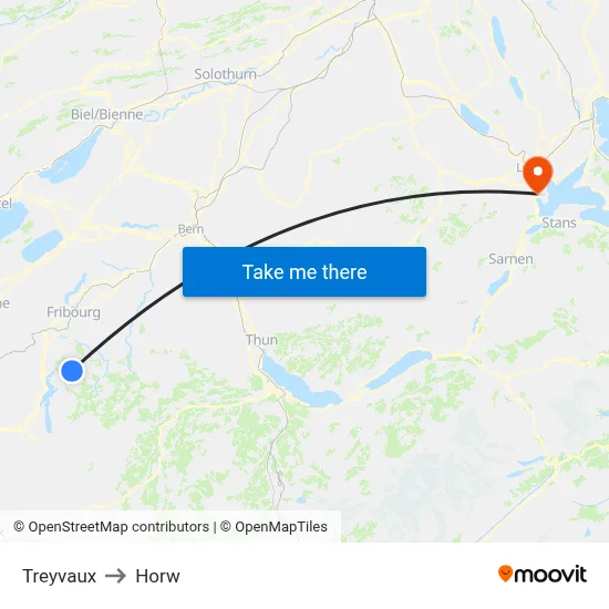 Treyvaux to Horw map