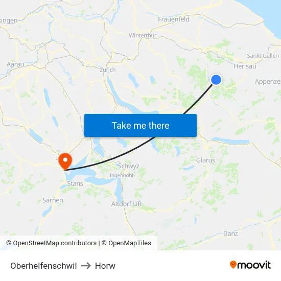 Oberhelfenschwil to Horw map