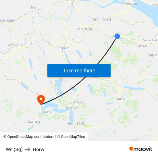 Wil (Sg) to Horw map