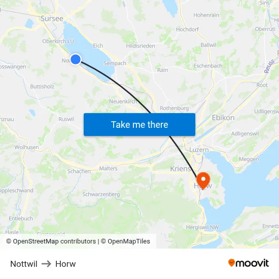 Nottwil to Horw map