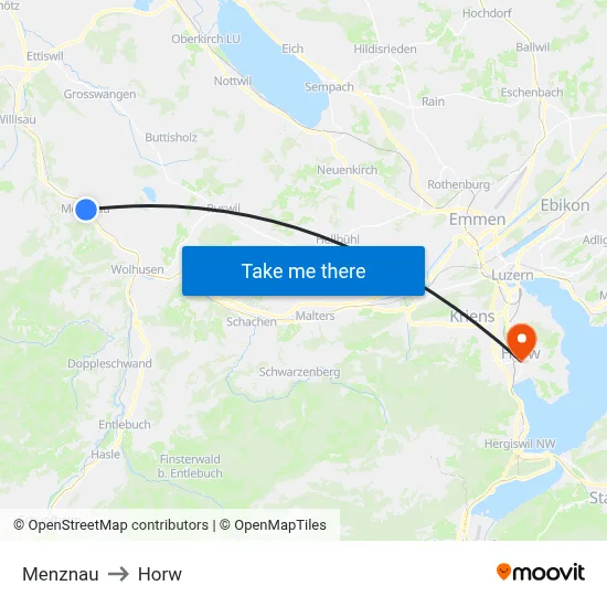 Menznau to Horw map