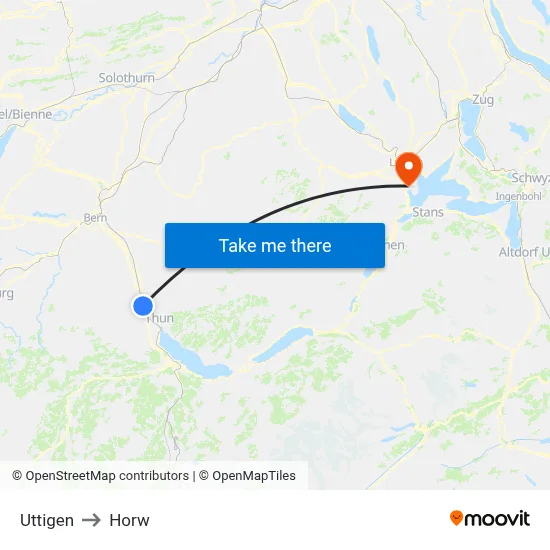 Uttigen to Horw map