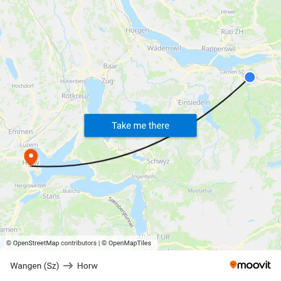 Wangen (Sz) to Horw map