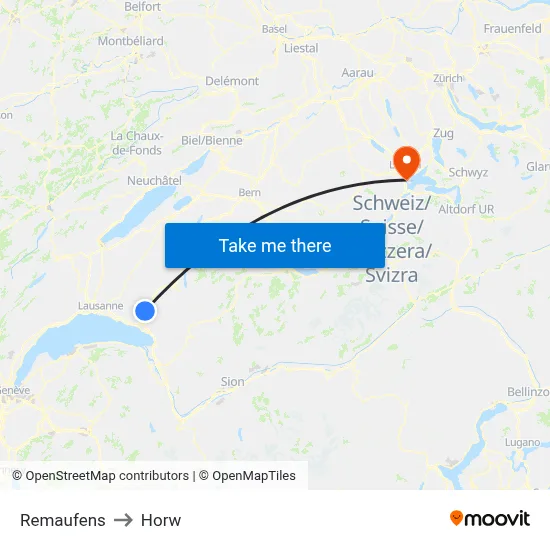 Remaufens to Horw map