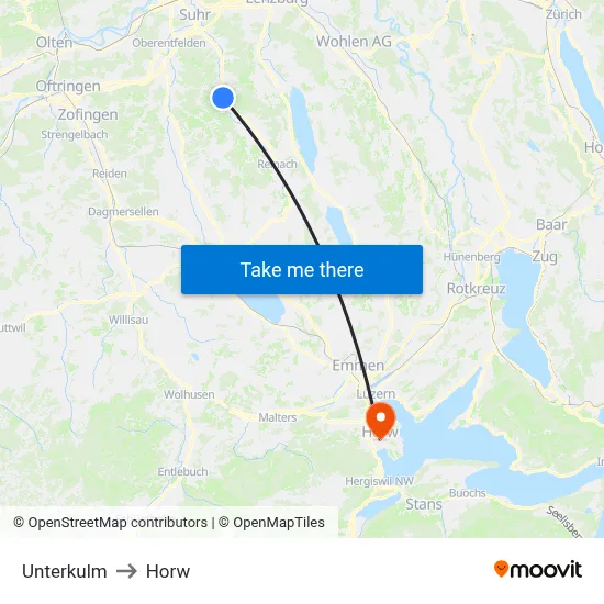 Unterkulm to Horw map