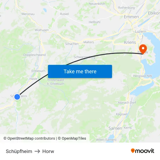 Schüpfheim to Horw map