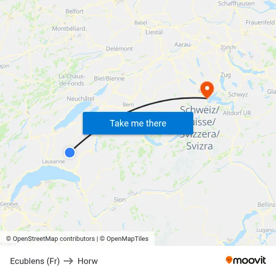 Ecublens (Fr) to Horw map