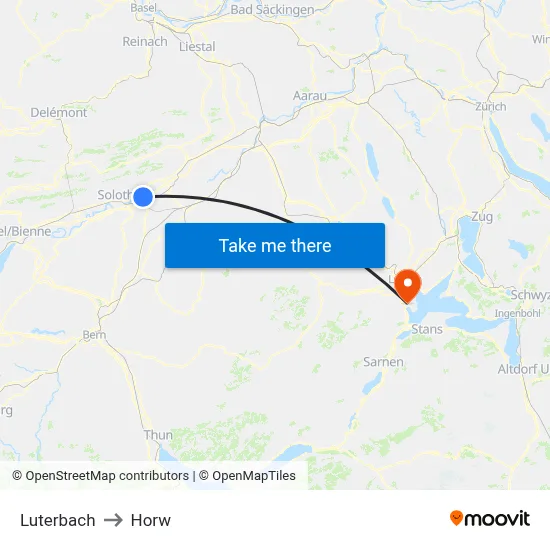 Luterbach to Horw map
