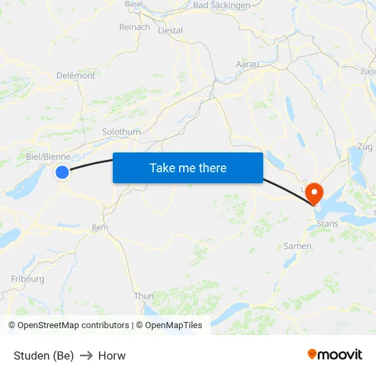 Studen (Be) to Horw map