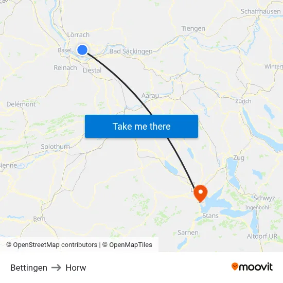 Bettingen to Horw map